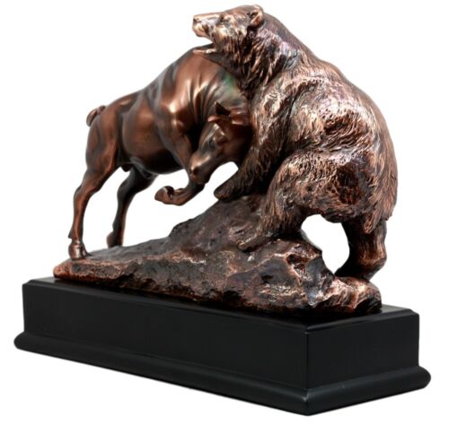 Ebros Gift Ebros Wall Street Charging Bull Goring Bear Bronze Electroplated Figurine