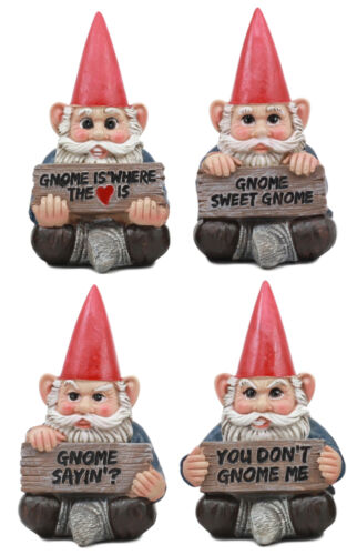 Ebros Gift Ebros Welcome Whimsical Gnome W/ Greeting Signs Statues 4"H Set 4 Garden Gnome