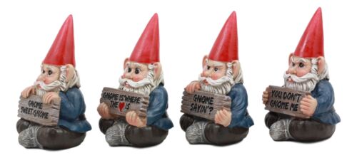Ebros Gift Ebros Welcome Whimsical Gnome W/ Greeting Signs Statues 4"H Set 4 Garden Gnome