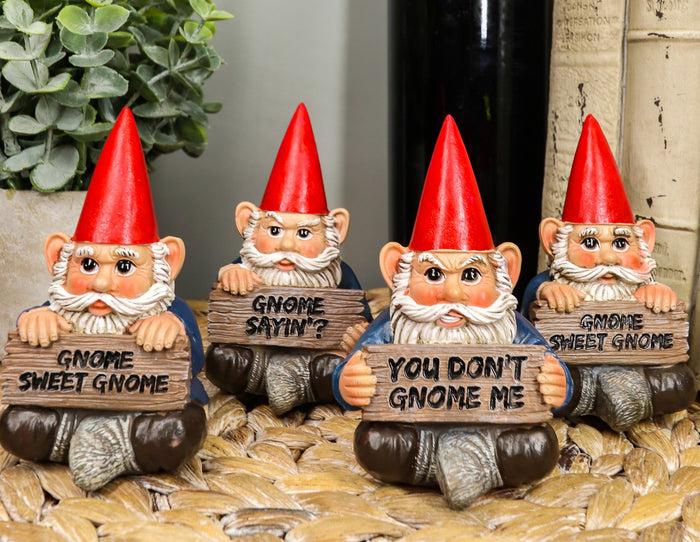 ebros gift Ebros Welcome Whimsical Gnome W/ Greeting Signs Statues 4"H Set 4 Garden Gnome