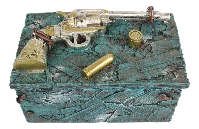 Ebros Gift Ebros Westerm Rustic Cowboy Revolver Pistol Gun And Bullets Decorative Box Figurine