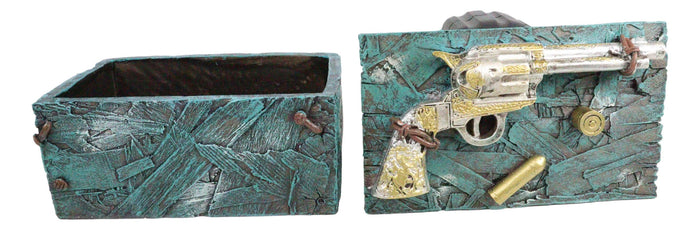 Ebros Gift Ebros Westerm Rustic Cowboy Revolver Pistol Gun And Bullets Decorative Box Figurine