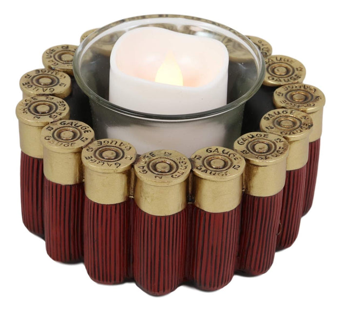 ebros gift Ebros Western 12 Gauge Shotgun Shells Hunter's Ammo Shell Casing Votive Candle Holder Decorative Figurine 4" Long Rustic Country Accent Tea Light Candleholder