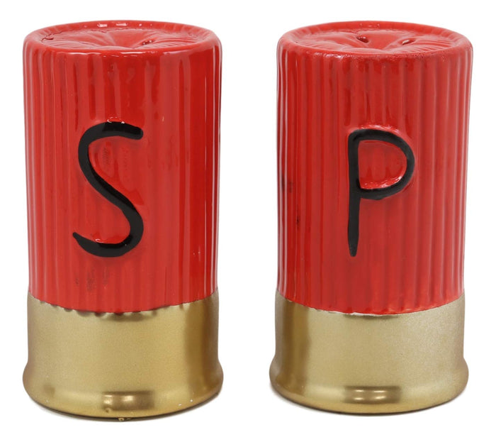 ebros gift Ebros Western 12 Gauge Shotgun Shells Hunter's Ammo Ceramic Salt and Pepper Shakers Decorative Figurine Set 3.5" Tall Country Cowboy Cowgirl Hunters Outdoorsmen Cabin Lodge Rustic Decor Statue