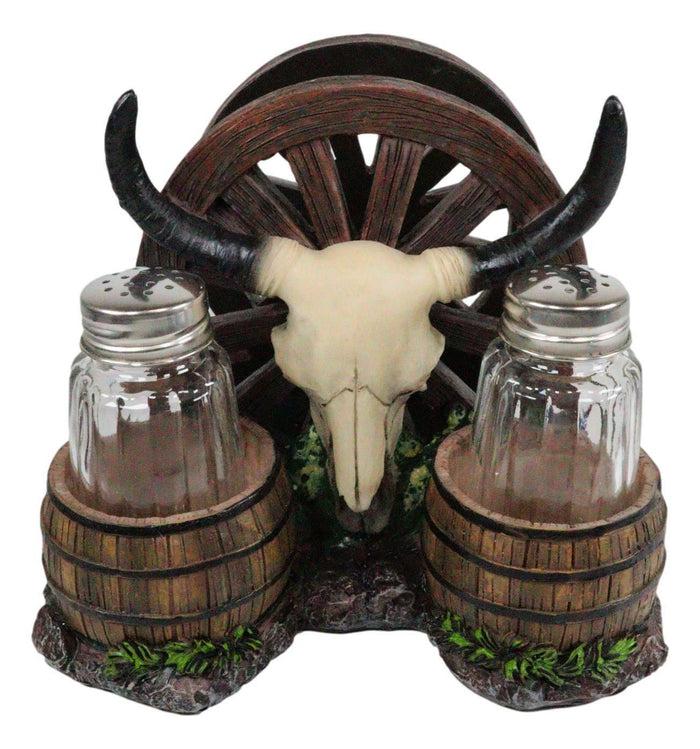 Ebros Gift Ebros Western Bull Skull By Wheel Wagon And Barrels Salt Pepper Shakers Napkin Holder