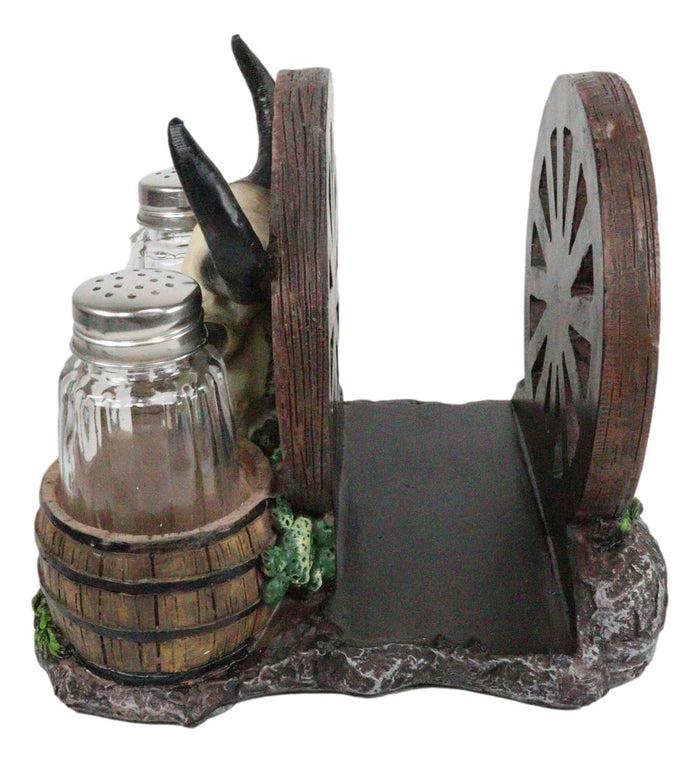 Ebros Gift Ebros Western Bull Skull By Wheel Wagon And Barrels Salt Pepper Shakers Napkin Holder