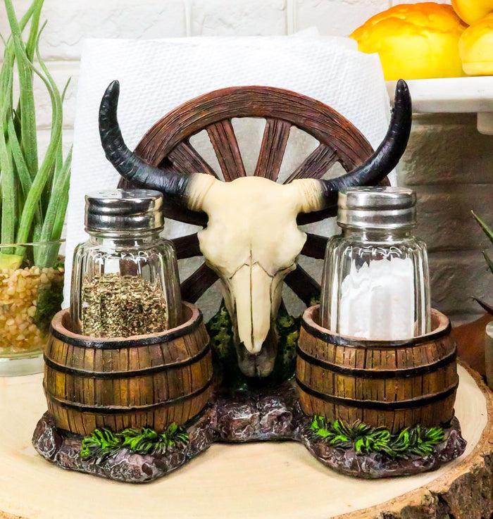 ebros gift Ebros Western Bull Skull By Wheel Wagon And Barrels Salt Pepper Shakers Napkin Holder