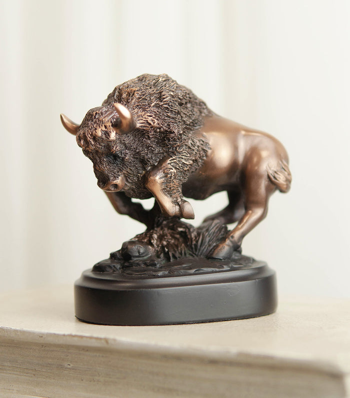 ebros gift Ebros Western Charging American Bison Small Bronze Patinated Resin Figurine