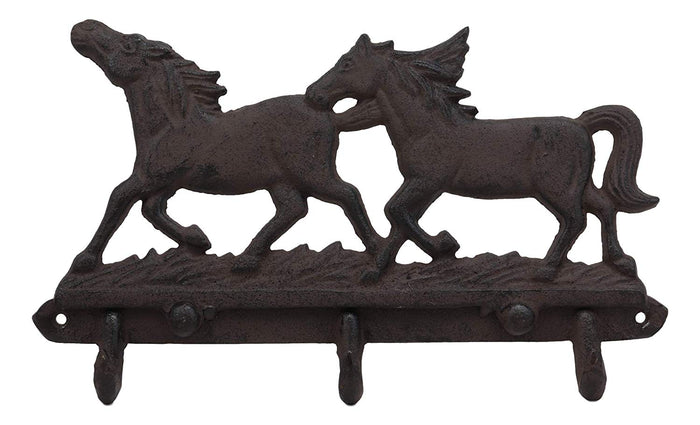 Ebros Gift Ebros Western Country Galloping Horses Wall Hanging Hooks 11" Wide 3 Peg Hook Decor
