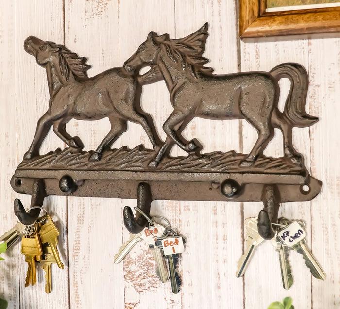 Ebros Gift Ebros Western Country Galloping Horses Wall Hanging Hooks 11" Wide 3 Peg Hook Decor