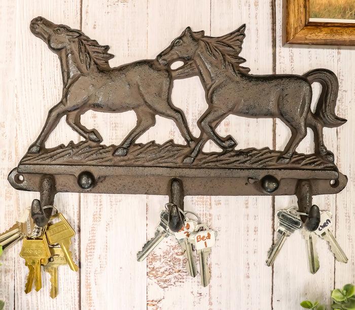 ebros gift Ebros Western Country Galloping Horses Wall Hanging Hooks 11" Wide 3 Peg Hook Decor