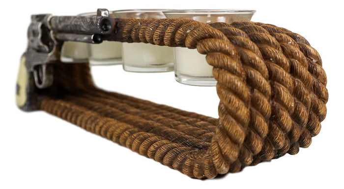Ebros Gift Ebros Western Cowboy Ropes And Revolver Pistol Double Votive Tea Light Candle Holder