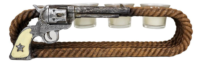 Ebros Gift Ebros Western Cowboy Ropes And Revolver Pistol Double Votive Tea Light Candle Holder