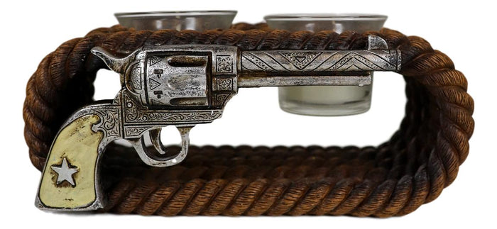 Ebros Gift Ebros Western Cowboy Ropes And Revolver Pistol Double Votive Tea Light Candle Holder