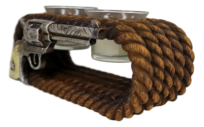 Ebros Gift Ebros Western Cowboy Ropes And Revolver Pistol Double Votive Tea Light Candle Holder
