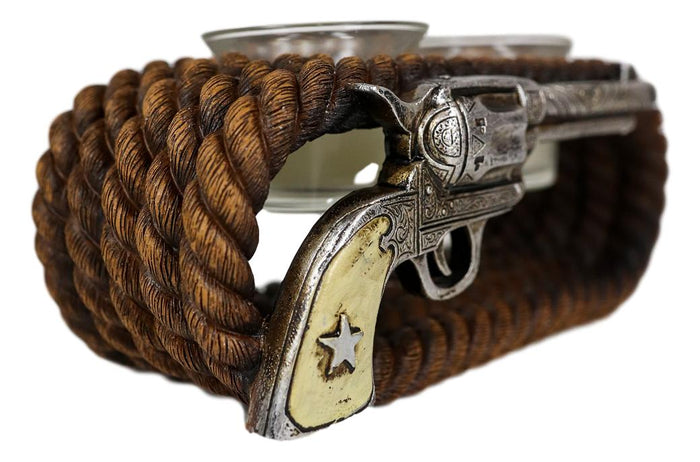Ebros Gift Ebros Western Cowboy Ropes And Revolver Pistol Double Votive Tea Light Candle Holder