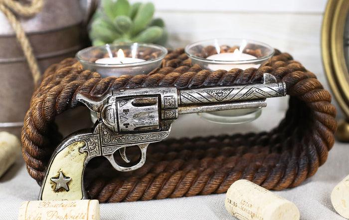 ebros gift Ebros Western Cowboy Ropes And Revolver Pistol Double Votive Tea Light Candle Holder