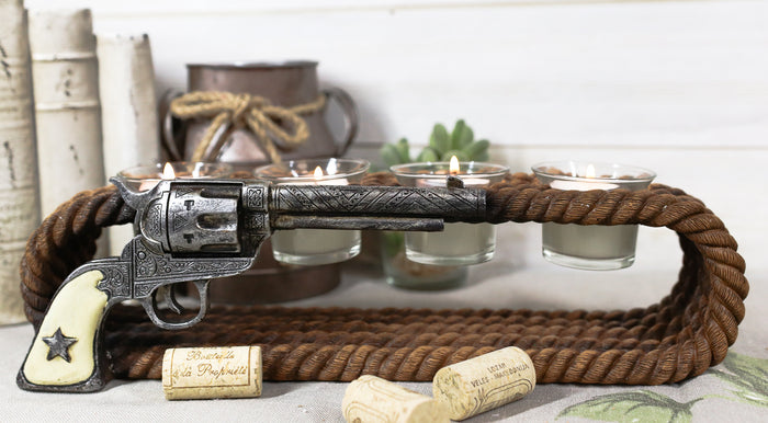 ebros gift Ebros Western Cowboy Ropes And Revolver Pistol Double Votive Tea Light Candle Holder