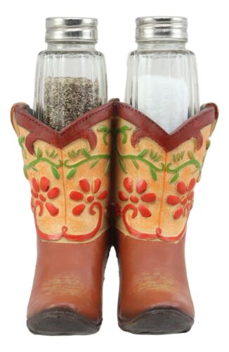 Ebros Gift Ebros Western Cowgirl Zesty Spice Boots Glass Salt And Pepper Shakers Holder Set