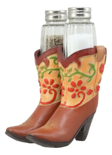 Ebros Gift Ebros Western Cowgirl Zesty Spice Boots Glass Salt And Pepper Shakers Holder Set