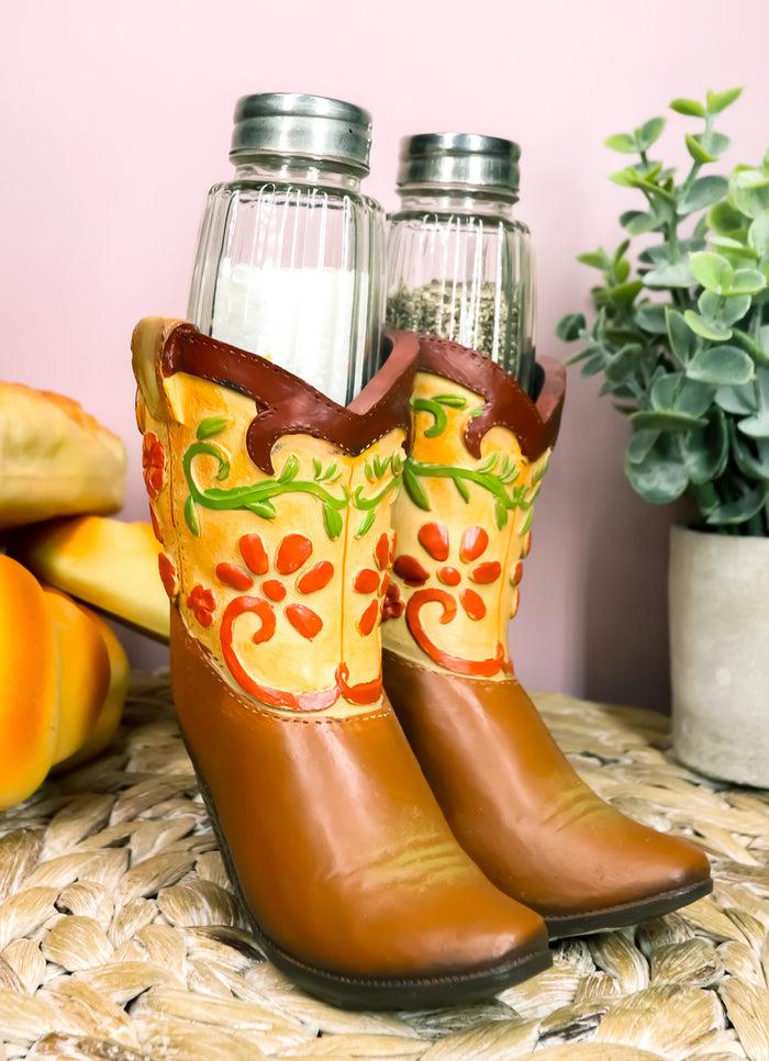 ebros gift Ebros Western Cowgirl Zesty Spice Boots Glass Salt And Pepper Shakers Holder Set