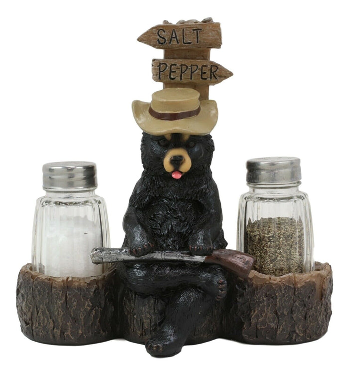 Ebros Gift Ebros Western Papa Bear With Shotgun Salt And Pepper Shakers Holder Figurine