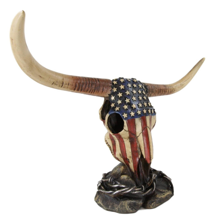 Ebros Gift Ebros Western Patriotic American Flag Texas Longhorn Bull Steer Skull Desktop Figurine