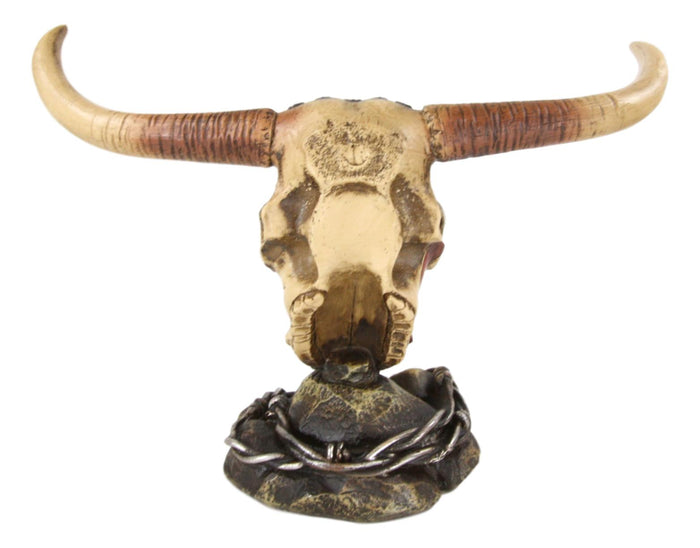 Ebros Gift Ebros Western Patriotic American Flag Texas Longhorn Bull Steer Skull Desktop Figurine