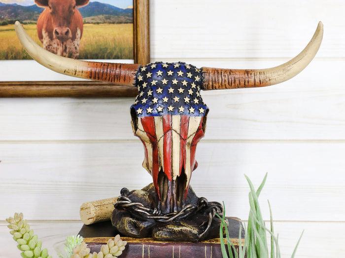 ebros gift Ebros Western Patriotic American Flag Texas Longhorn Bull Steer Skull Desktop Figurine
