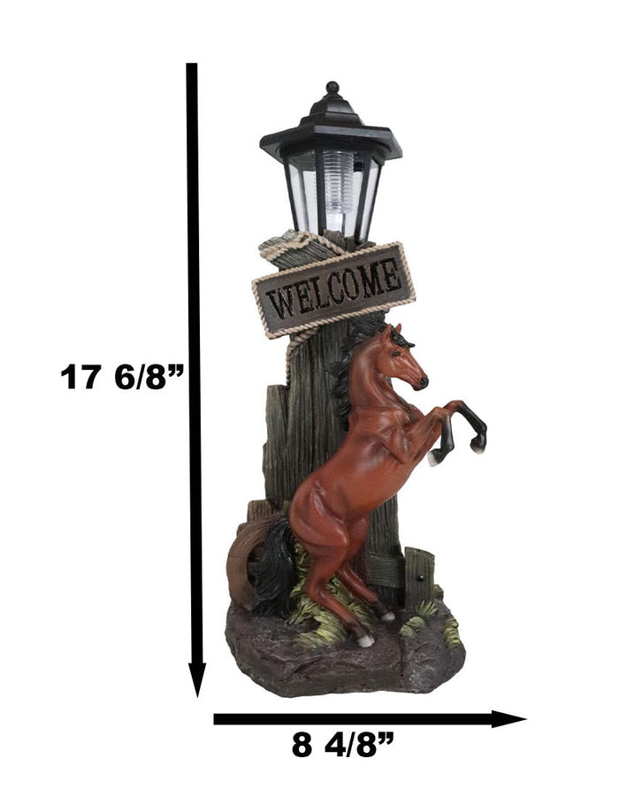 Ebros Gift Ebros Western Rearing Horse With Welcome Sign Statue W/ Solar LED Lantern Light