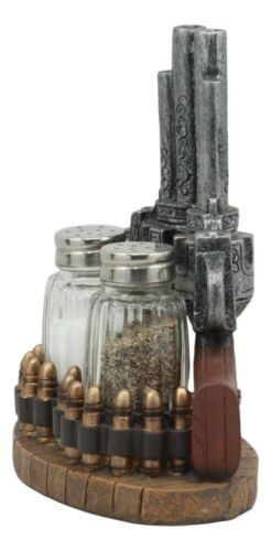 Ebros Gift Ebros Western Revolver 6 Shooter Pistols & Bullet Rounds Salt Pepper Shakers Set