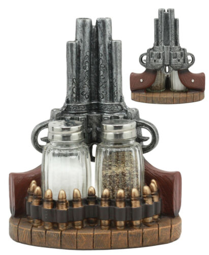 Ebros Gift Ebros Western Revolver 6 Shooter Pistols & Bullet Rounds Salt Pepper Shakers Set