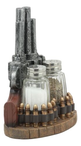 Ebros Gift Ebros Western Revolver 6 Shooter Pistols & Bullet Rounds Salt Pepper Shakers Set