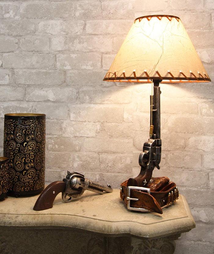 Ebros Gift Ebros Western Revolver Bedside Table Lamp With Shade 20.5"Tall (Set Of 2)