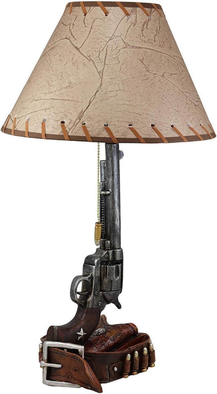 Ebros Gift Ebros Western Revolver Bedside Table Lamp With Shade 20.5"Tall (Set Of 2)