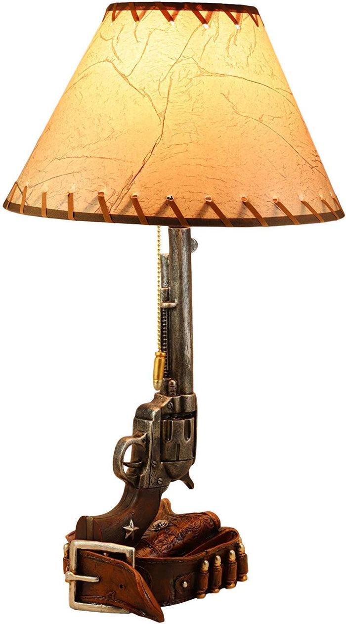 Ebros Gift Ebros Western Revolver Bedside Table Lamp With Shade 20.5"Tall (Set Of 2)