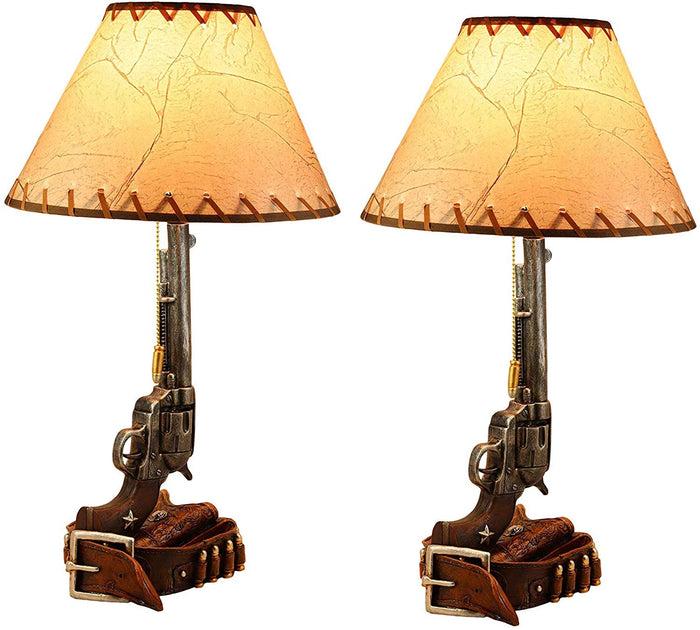 ebros gift Ebros Western Revolver Bedside Table Lamp with Shade 20.5"Tall (Set of 2)