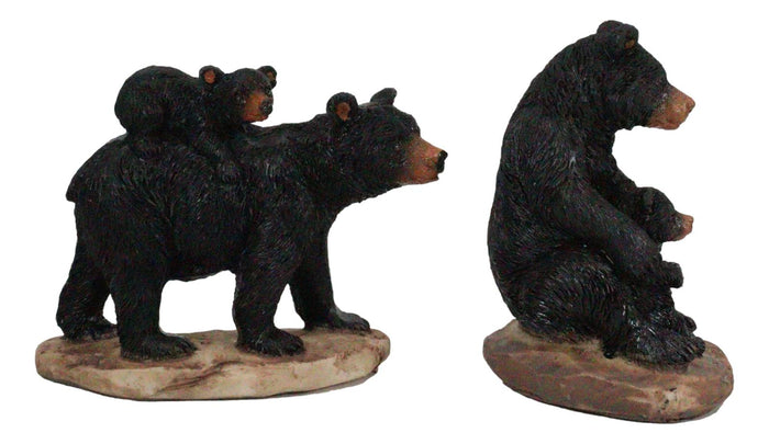 Ebros Gift Ebros Western Rustic Black Mama Bear Playing W/ Baby Cub Set Of 4 Mini Figurines