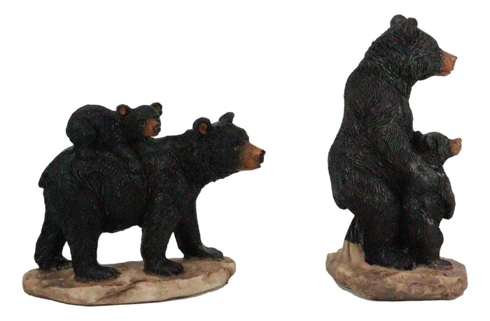 Ebros Gift Ebros Western Rustic Black Mama Bear Playing W/ Baby Cub Set Of 4 Mini Figurines