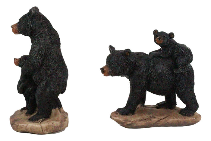 Ebros Gift Ebros Western Rustic Black Mama Bear Playing W/ Baby Cub Set Of 4 Mini Figurines