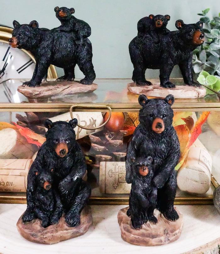ebros gift Ebros Western Rustic Black Mama Bear Playing W/ Baby Cub Set Of 4 Mini Figurines