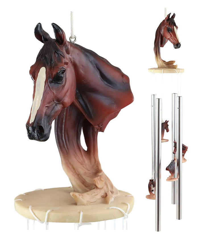ebros gift Ebros Western Rustic Chestnut Horse Head Bust With Long Mane Wind Chime Resin Decor