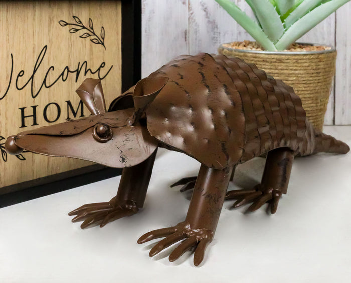 ebros gift Ebros Western Rustic Forest Hand Sculpted Metal Springy Armadillo Statue 15.5" L