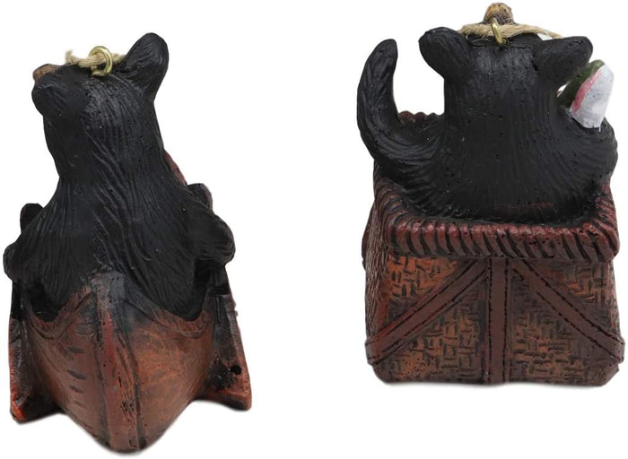 Ebros Gift Ebros Western Set Of 2 Black Bears In Canoe & Basket Christmas Ornament