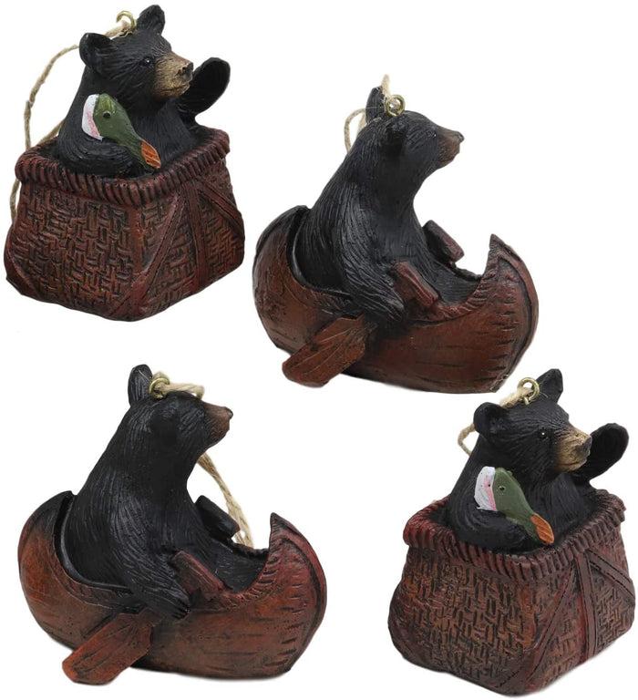 Ebros Gift Ebros Western Set Of 4 Black Bears In Canoe & Basket Christmas Ornament