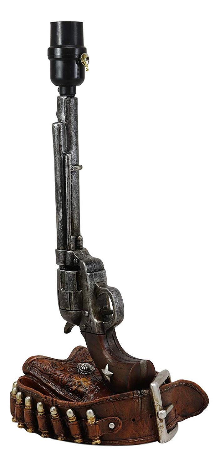 Ebros Gift Ebros Western Six Shooter Revolver Gun With Holster And Ammo Belt Base Desktop Bedside Table Lamp With Shade 20.5"Tall Country Cowboy Rustic Home Decor Accent