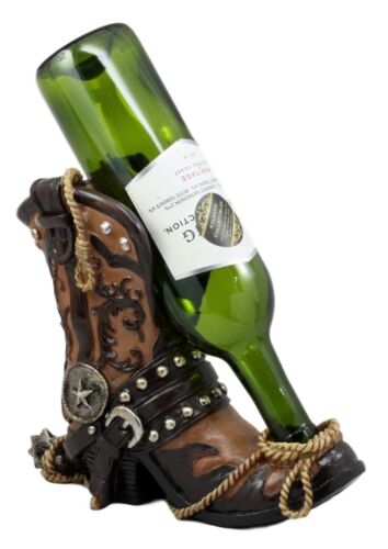 ebros gift Ebros Western Texas Star Cowboy Boot And Spur Wine Holder 9"H Wild West Decor
