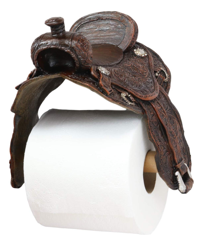 Ebros Gift Ebros Western Tooled Pattern Horse Saddle Decorative Toilet Paper Holder 7.5"H