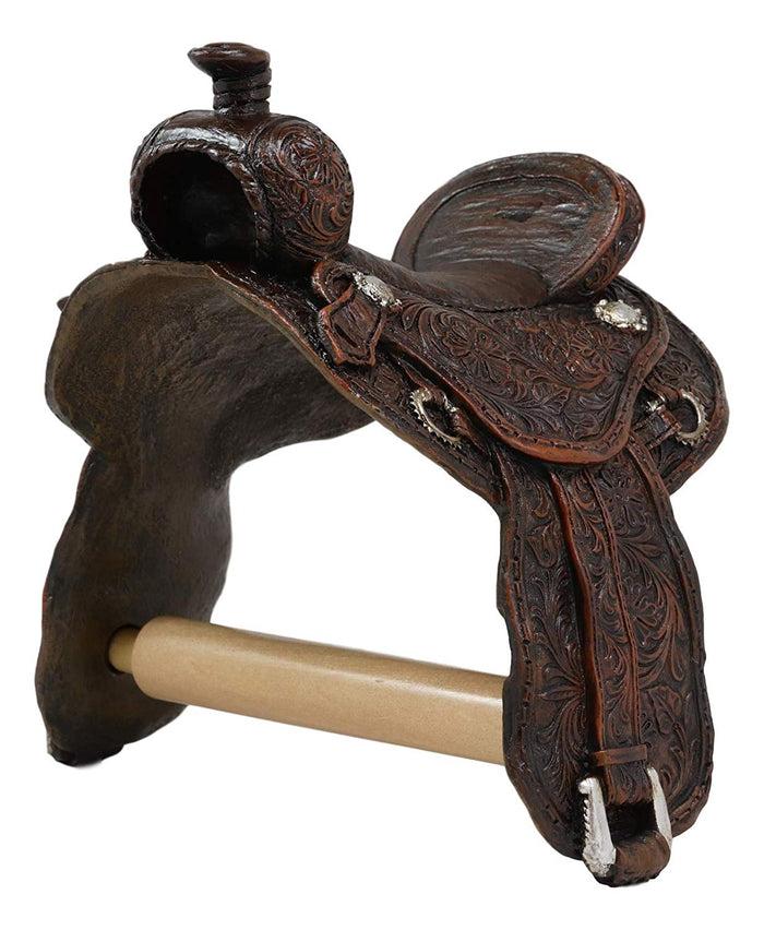 Ebros Gift Ebros Western Tooled Pattern Horse Saddle Decorative Toilet Paper Holder 7.5"H