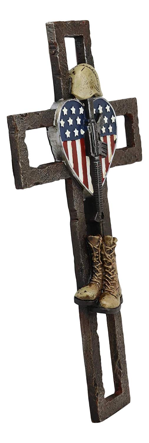 Ebros Gift Ebros Western USA Flag Military Patriotic Fallen Soldier Memorial Wall Cross